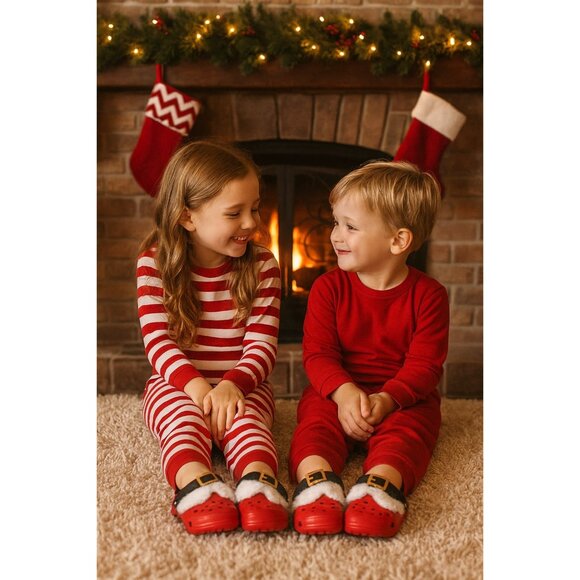 Crocs Classic Lined Santa Clogs Red Toddler Size 9 Kids Christmas Shoes - Picture 5 of 16